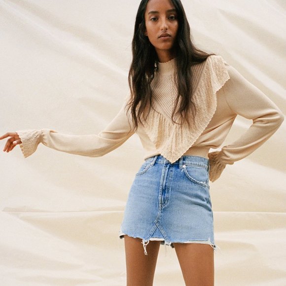 NEW Zara Long Sleeve Ruffled Knit Sweater Cream - Picture 3 of 11